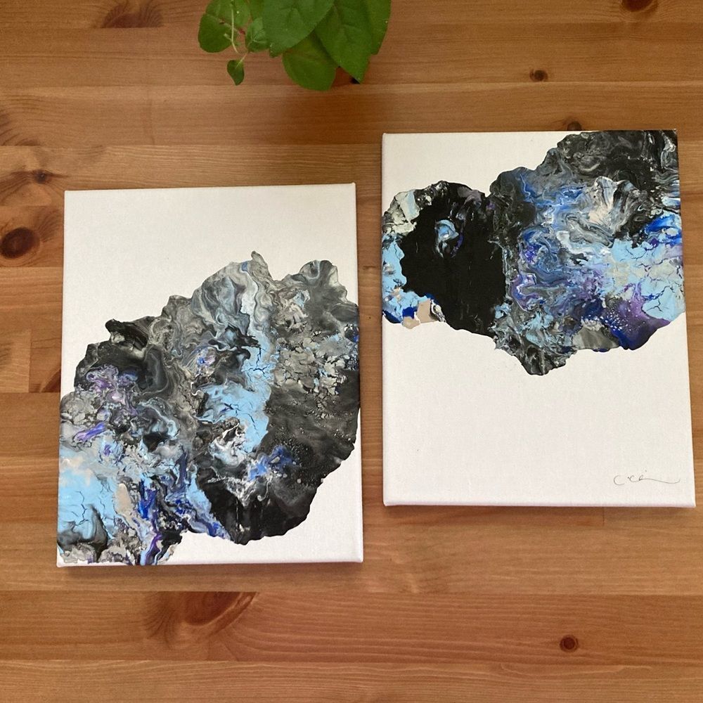 New Original Signed Artwork Set of 2 Acrylic Paintings on Canvas